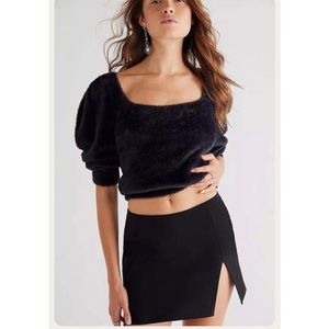 Free People Moonbeam Black Fuzzy Pull Over Sweater